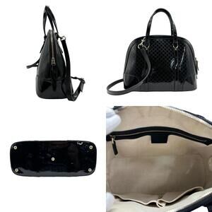 Gucci Leather Handbag Shoulder Patent Bag ssima Black